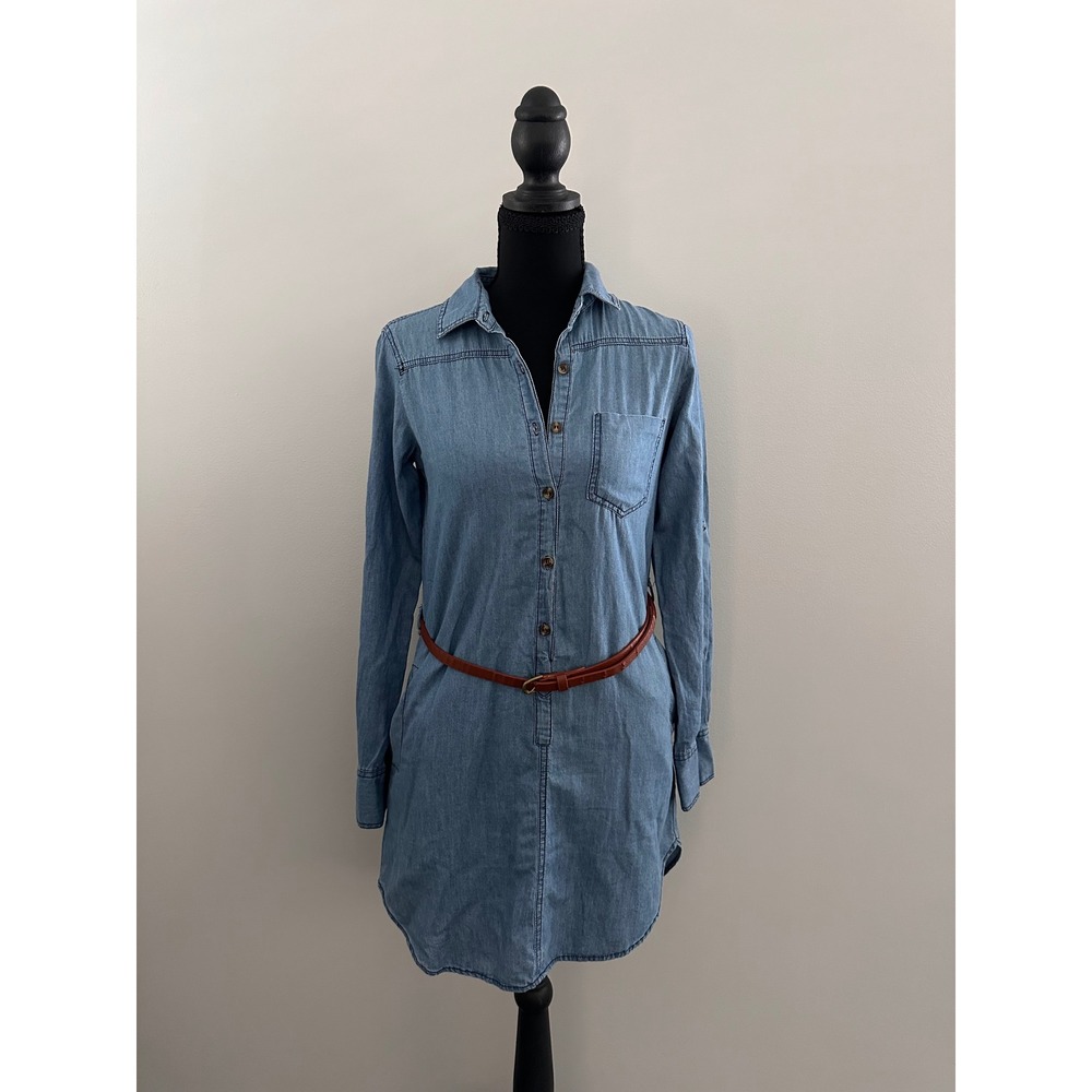 Charlotte Russe Denim Shirt Dress Blue Cotton Belted Mini XS